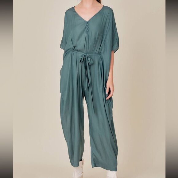 Mustard Seed V-Neck Bottom up draped jumpsuit - Picture 4 of 5